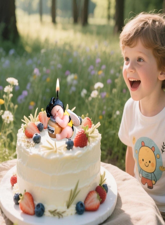 iLikePar شمعة عيد ميلاد على شكل نحلة وعسل، زينة كعكة، هدية مثالية لحفلات استقبال المولود الجديد. - Image 3